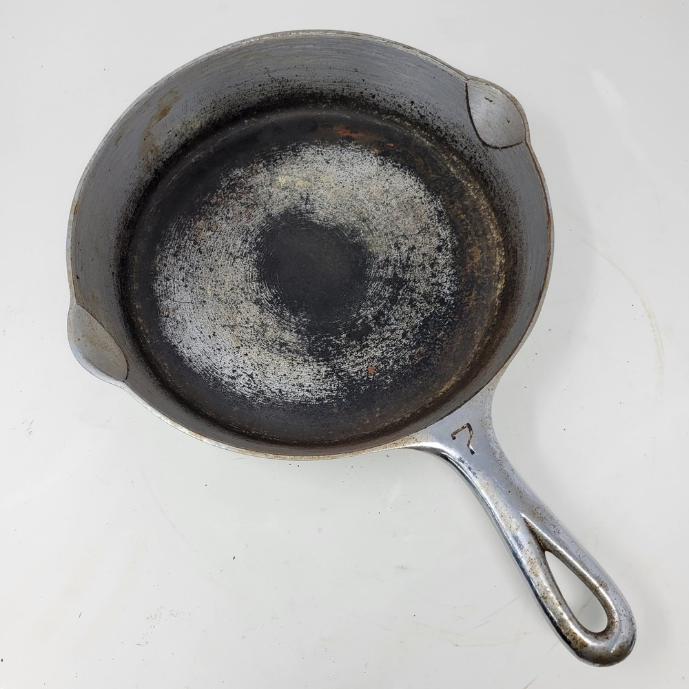 Vintage Griswold 7 Chrome Plated Cast Iron Skillet Large Block Logo 701 A EPU